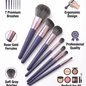 7-piece iris purple essential cosmetic brushes with premium quality