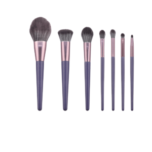 7-piece professional purple makeup brush set with rose gold aluminum ferrule