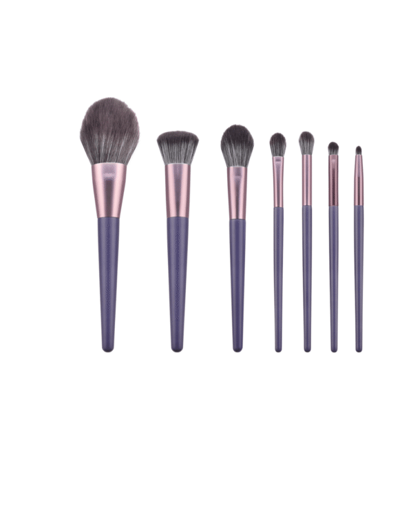 7-piece professional purple makeup brush set with rose gold aluminum ferrule