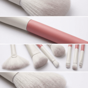 Close-up of soft synthetic bristles and premium pink handles of 12-piece makeup brush set