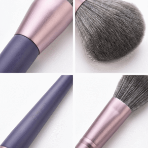 Soft synthetic bristles of purple makeup brushes for sensitive skin and flawless blending