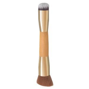 Professional 2-in-1 bamboo makeup brush with gold ferrules and synthetic bristles