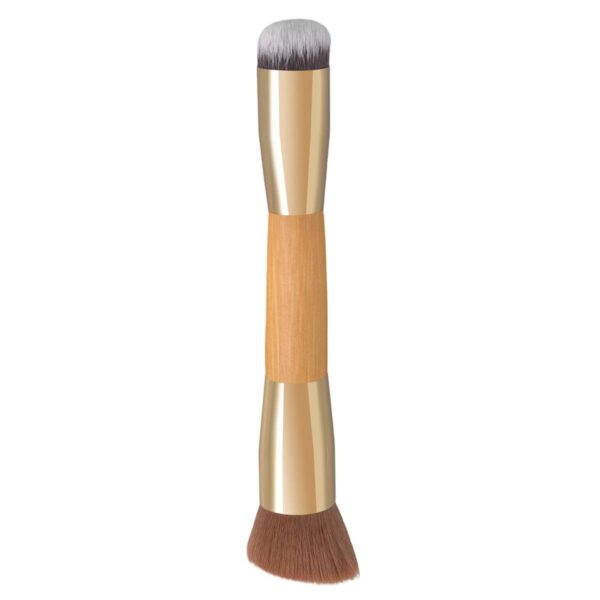 Professional 2-in-1 bamboo makeup brush with gold ferrules and synthetic bristles