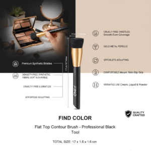 Infographic showing $17cm$ length and $1.6cm$ width of the flat top contour brush