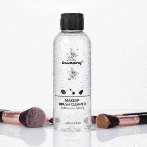 Liquid makeup brush cleaner with brushes showing deep cleansing formula results