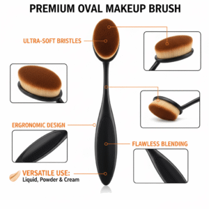 Close-up of high-density brown synthetic bristles on an oval foundation brush