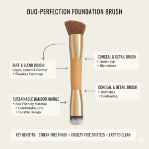 Infographic showing buff and blend brush and conceal and detail brush features