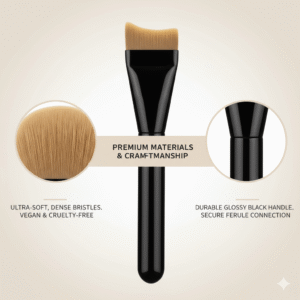 Close-up of vegan bristles and glossy black handle craftsmanship