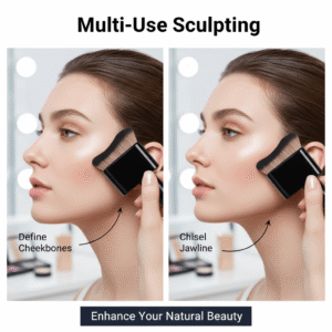 Model demonstrating how to define cheekbones and jawline with the brush