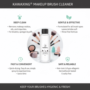 Infographic showing benefits of hypoallergenic and cruelty-free makeup brush cleaner