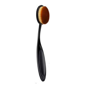 Professional oval foundation brush with black handle and brown bristles for liquid makeup