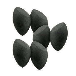 Front view of 6-piece black teardrop makeup sponge set