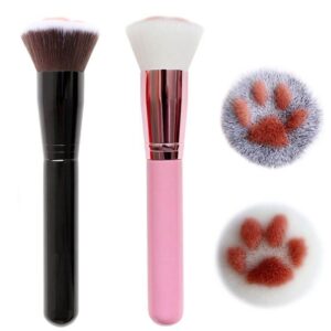 Comparison of pink and black cat paw print makeup brushes