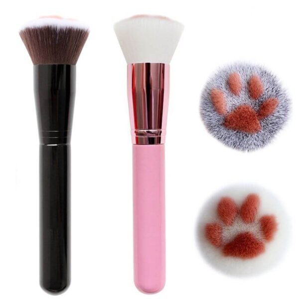 Comparison of pink and black cat paw print makeup brushes