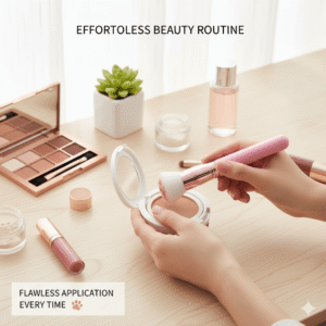 Using the cat paw makeup brush with a cushion compact for a flawless routine