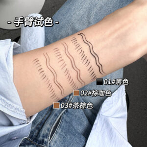 Color swatches of Maxfine lower lash pen in black and tea brown