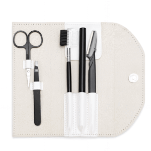 5-piece professional eyebrow grooming kit in black travel case