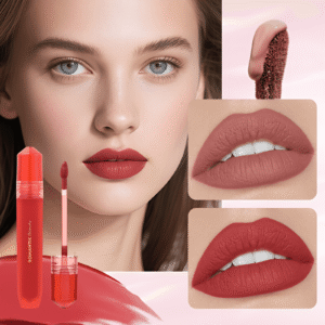 Six different shades of long-lasting liquid lipstick tubes showing colors