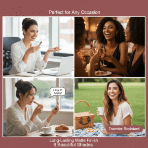 Elegant pink packaging box for the 6-piece matte lipstick collection