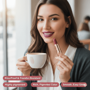 Six matte lipsticks displayed with open caps showing color variety