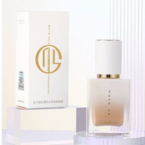 Frosted glass bottle of matte liquid foundation with a professional black pump