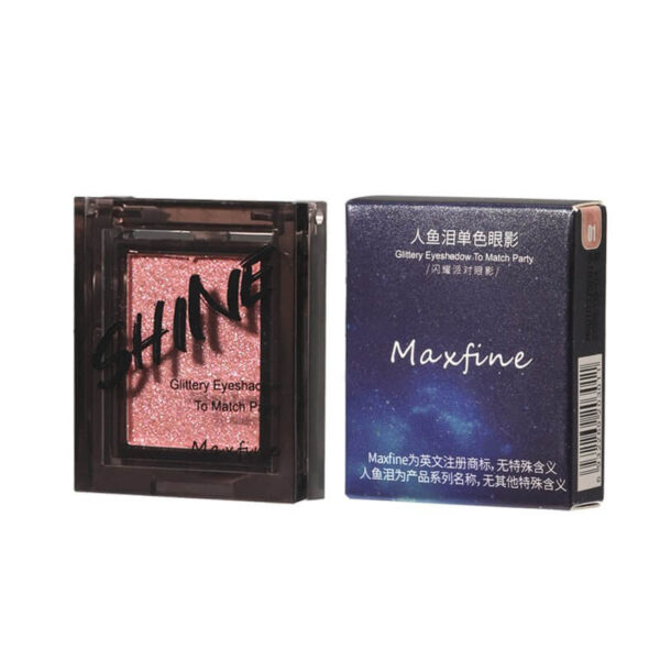 Maxfine glitter eyeshadow single in pink packaging with starry night box
