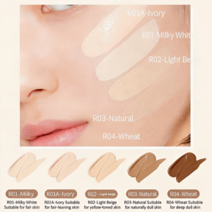 Close-up of natural beige liquid foundation texture for full coverage