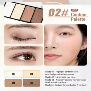 Detail of the four different contouring and highlighting powder shades in the tray