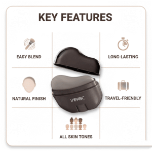 Infographic of VIPABC contour stick highlighting easy blend and natural finish features