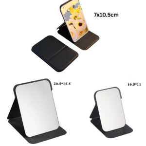 Size chart for the travel makeup mirror showing 7x10.5cm, 16.5x11cm, and 20.5x15.5cm options